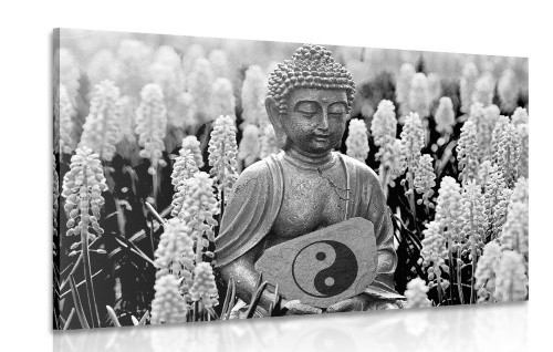 Obraz jin a jang Budha v čiernobielom prevedení