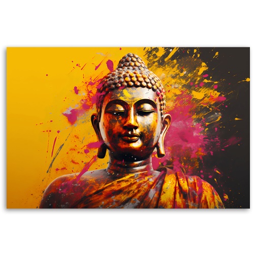 Obraz na plátně, buddha oranžové pozadí