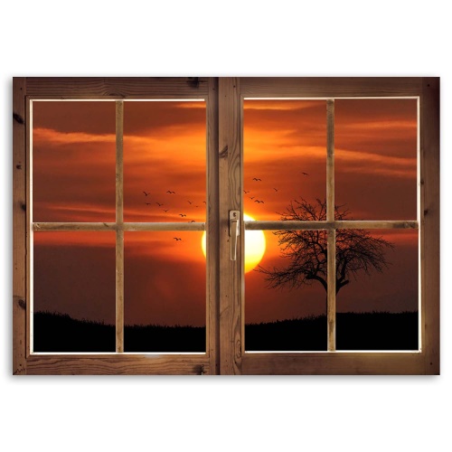 Obraz na plátně, Výhled z okna na západ slunce