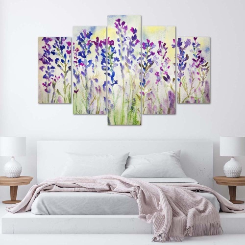 Obraz na plátně pětidílný Fialové polní květiny