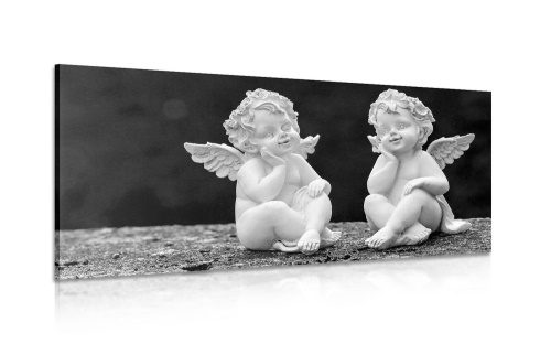 Obraz dvojica malých anjelov v čiernobielom prevedení