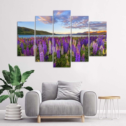 Obraz na plátně pětidílný Levandulové jezero Květiny