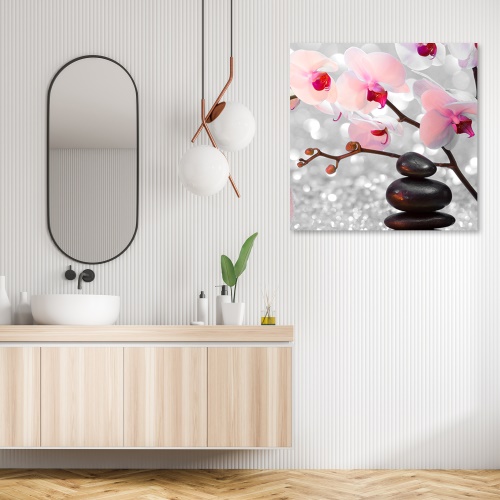 Obraz na plátně, Zen Stones a větvička orchideje