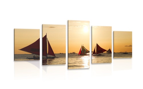 5-dielny obraz nádherný západ slnka na mori