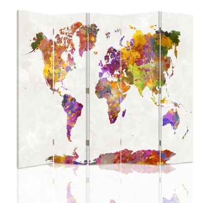 Ozdobný paraván Mapa světa - 180x170 cm, päťdielny, obojstranný paraván 360°