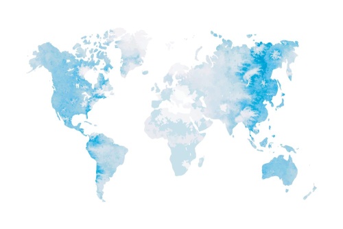 Tapeta akvarelová mapa sveta v svetlomodrej farbe