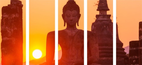5-dielny obraz socha Budhu uprostred kameňov