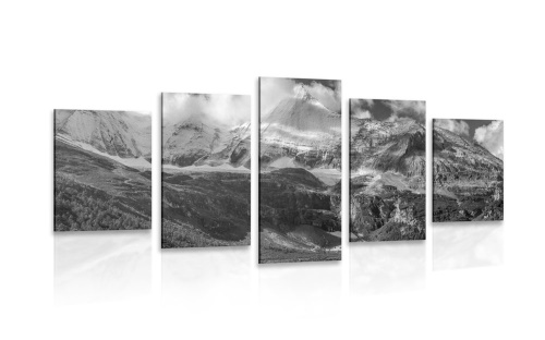 5-dielny obraz majestátna horská krajina v čiernobielom prevedení