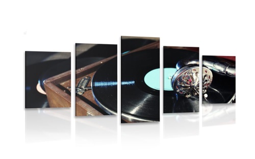 5-dielny obraz gramofón s vinylovou platňou