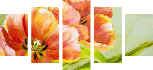 5-dielny obraz červené tulipány vo vintage prevedení