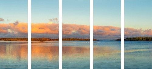 5-dielny obraz jazero a západ slnka