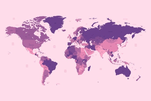 Tapeta detailná mapa sveta vo fialovej farbe