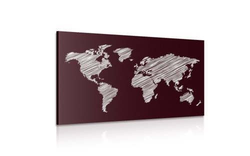 Obraz šrafovaná mapa sveta na bordovom pozadí
