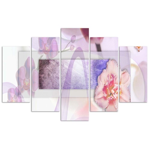 Obraz na plátně pětidílný Abstraktní květiny fialové