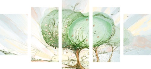 5-dielny obraz stromy na pastelovom poli