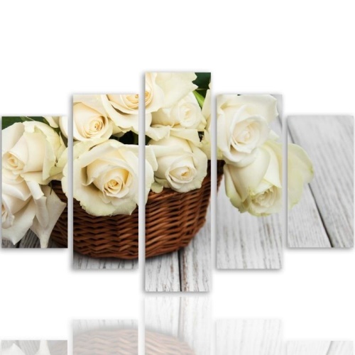 Obraz na plátně pětidílný Bílé růže Přírodní květiny
