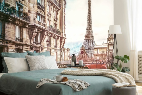 Samolepiaca tapeta pohľad na Eiffelovu vežu z ulice Paríža