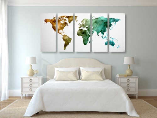 5-dielny obraz farebná polygonálna mapa sveta
