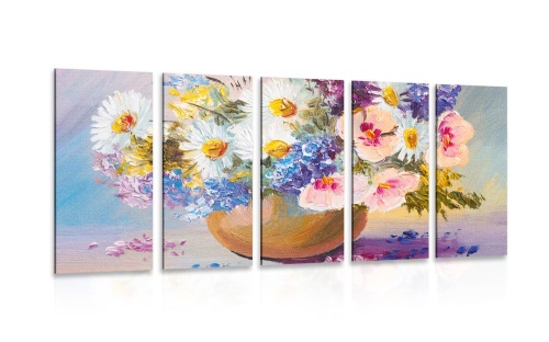5-dielny obraz olejomaľba letných kvetov