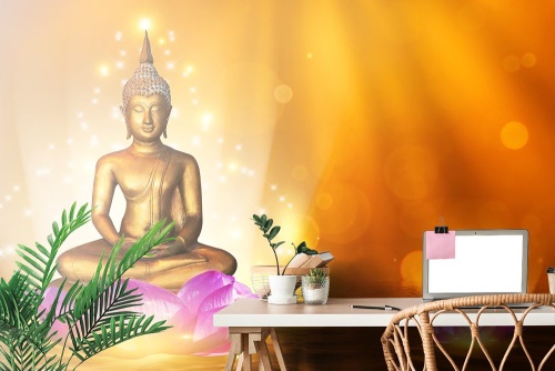 Samolepiaca tapeta socha Budhu na lotosovom kvete