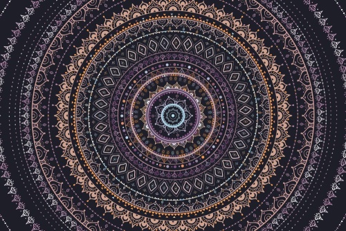 Samolepiaca tapeta Mandala so vzorom slnka vo fialových odtieňoch