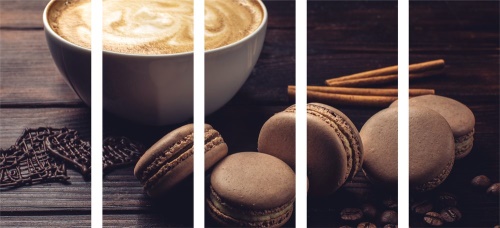 5-dielny obraz káva s čokoládovými makrónkami