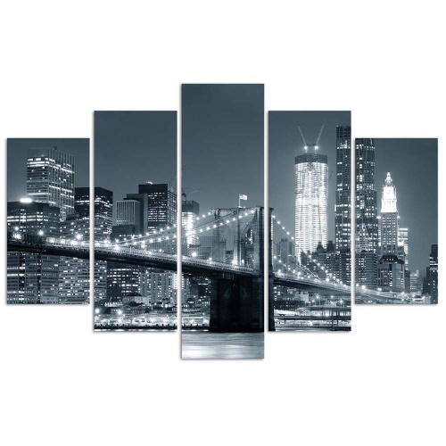 Obraz na plátně pětidílný New York Bridge Černobílý most