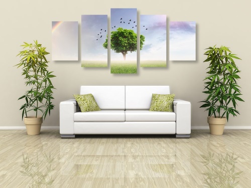 5-dielny obraz osamelý strom na lúke