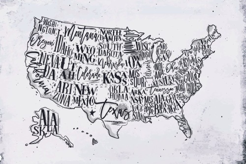 Samolepiaca tapeta šedá mapa USA s jednotlivými štátmi