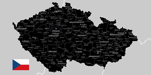 Obraz čierno-šedá mapa Česka s vlajkou