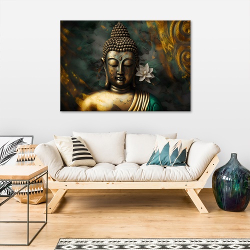 Obraz na plátně, zlatý Buddha meditace