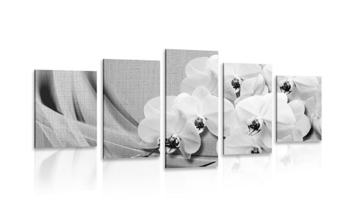5-dielny obraz orchidea na plátne v čiernobielom prevedení