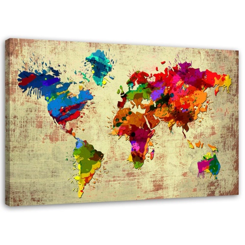Obraz na plátně Barevná mapa světa Retro