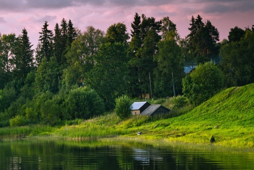Obraz rozprávkové domčeky pri rieke