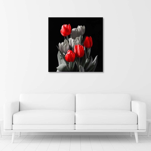 Obraz na plátně Tulipánový květ Červená šedá