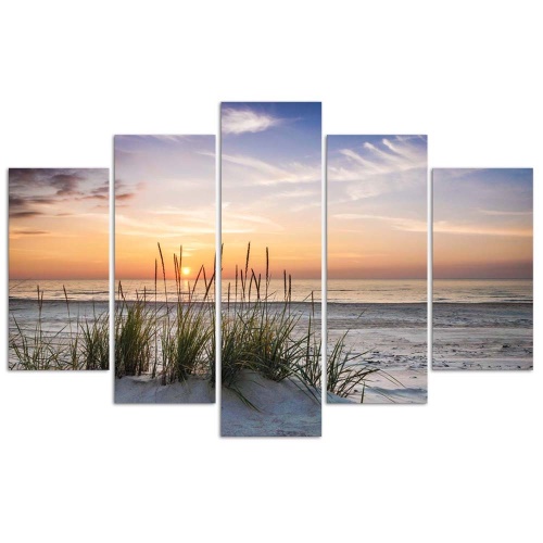 Obraz na plátně pětidílný Západ slunce na mořské pláži