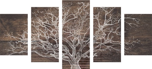 5-dielny obraz koruna stromu na drevenom podklade