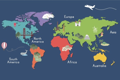 Samolepiaca tapeta mapa sveta s dominantami