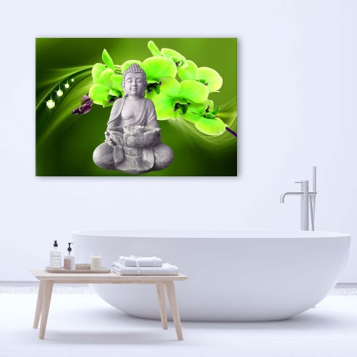 Obraz na plátně Sedící Buddha Zelený květ