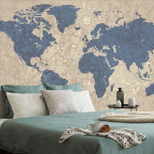 Samolepiaca tapeta mapa sveta s kompasom v retro štýle