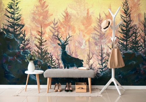 Samolepiaca tapeta umelecká lesná maľba