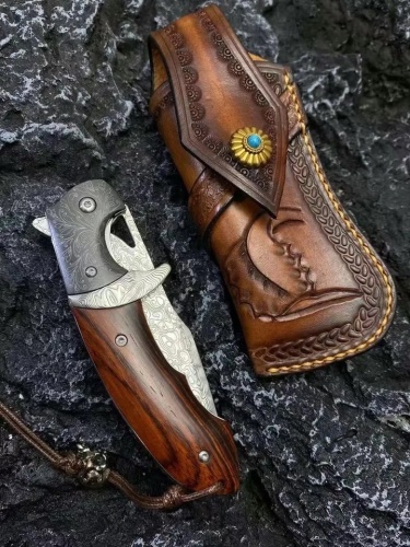 KnifeBoss damaškový zavírací nůž Hunter Rosewood VG-10