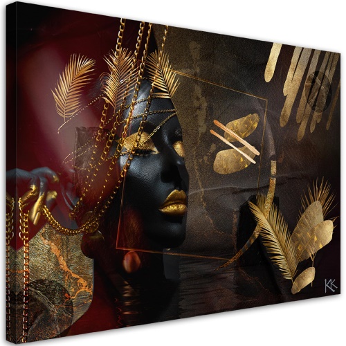 Obraz na plátně, Africká žena zlaté abstrakce