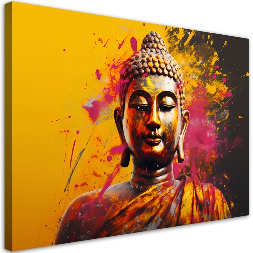 Obraz na plátně, buddha oranžové pozadí