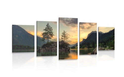 5-dielny obraz horská krajina pri jazere