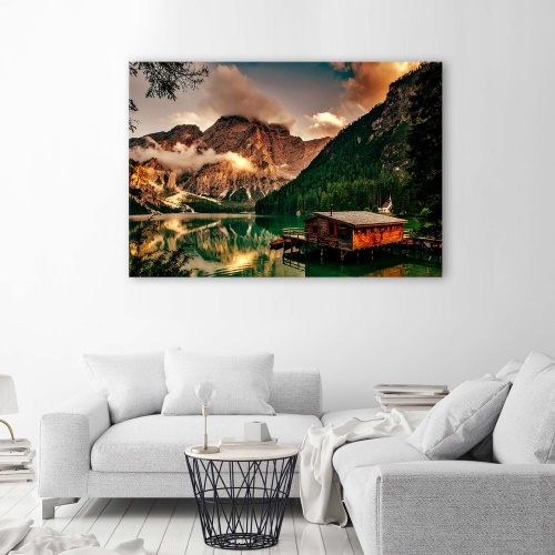 Obraz na plátně Rekreační dům v Itálii u horského jezera