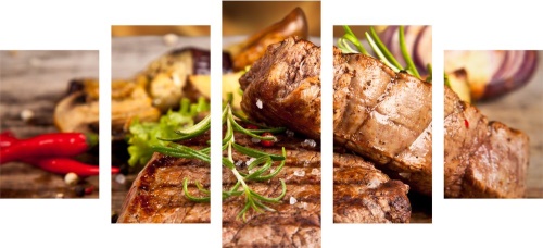 5-dielny obraz grilovaný hovädzí steak