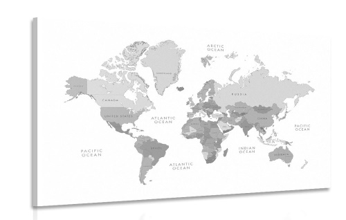 Obraz čiernobiela mapa sveta vo vintage vzhľade