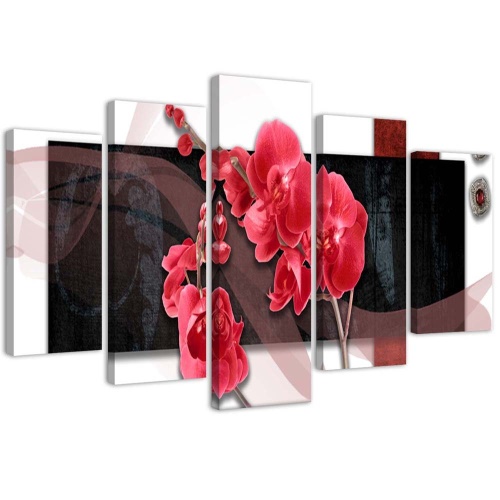 Obraz na plátně pětidílný Abstrakce červené orchideje