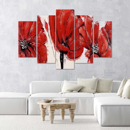 Obraz na plátně pětidílný Červené akrylové květiny